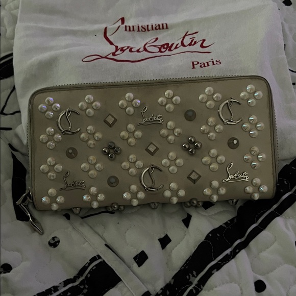 Christian Louboutin Handbags - Christian Louboutin Taupe Embellished Wallet